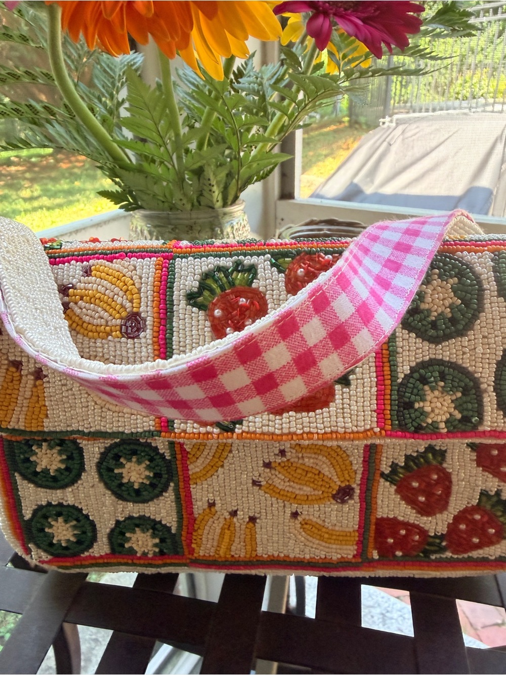 Viral Beaded Farmers Market TJ Maxx Bag NWT!  Pink Gingham Strap and charm - Picture 5 of 8